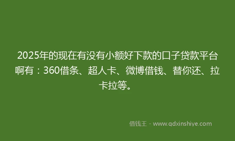 2025年的现在有没有小额好下款的口子贷款平台啊有：360借条、超人卡、微博借钱、替你还、拉卡拉等。