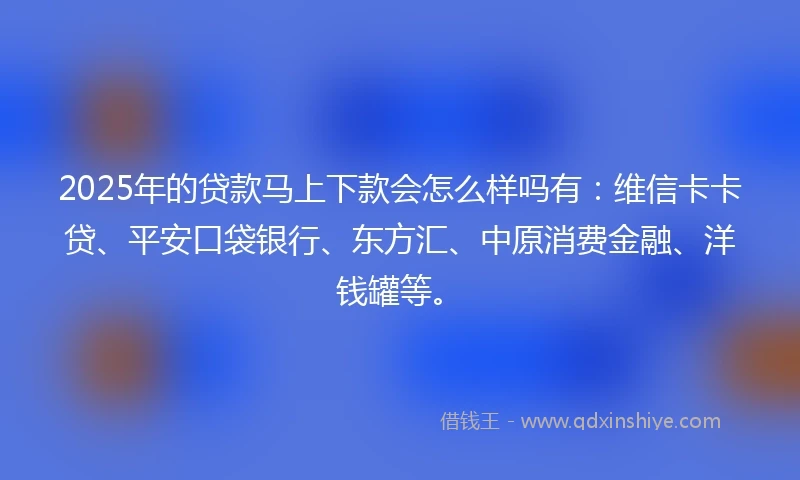 2025年的贷款马上下款会怎么样吗有：维信卡卡贷、平安口袋银行、东方汇、中原消费金融、洋钱罐等。