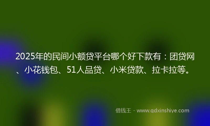 2025年的民间小额贷平台哪个好下款有：团贷网、小花钱包、51人品贷、小米贷款、拉卡拉等。