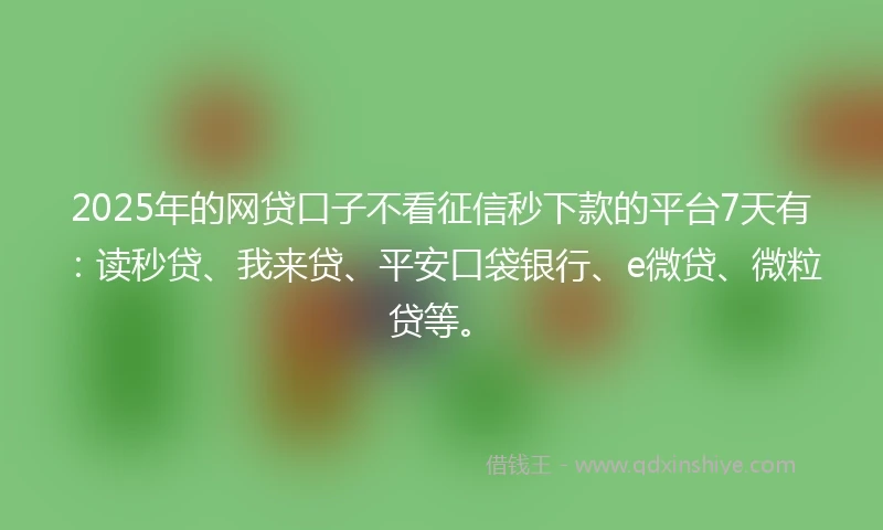 2025年的网贷口子不看征信秒下款的平台7天有：读秒贷、我来贷、平安口袋银行、e微贷、微粒贷等。