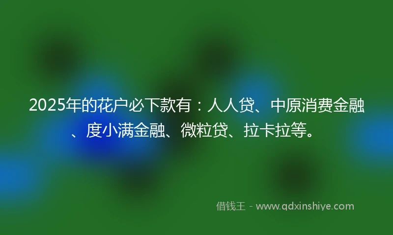 2025年的花户必下款有：人人贷、中原消费金融、度小满金融、微粒贷、拉卡拉等。