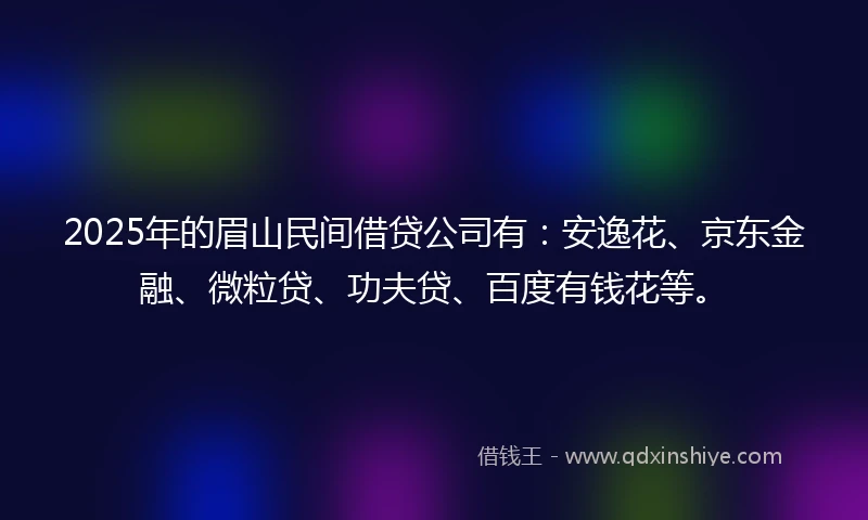 2025年的眉山民间借贷公司有：安逸花、京东金融、微粒贷、功夫贷、百度有钱花等。