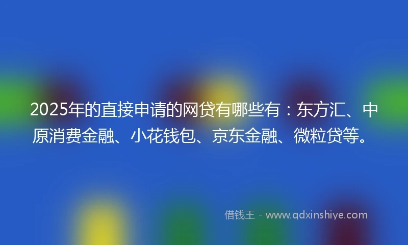 2025年的直接申请的网贷有哪些有：东方汇、中原消费金融、小花钱包、京东金融、微粒贷等。