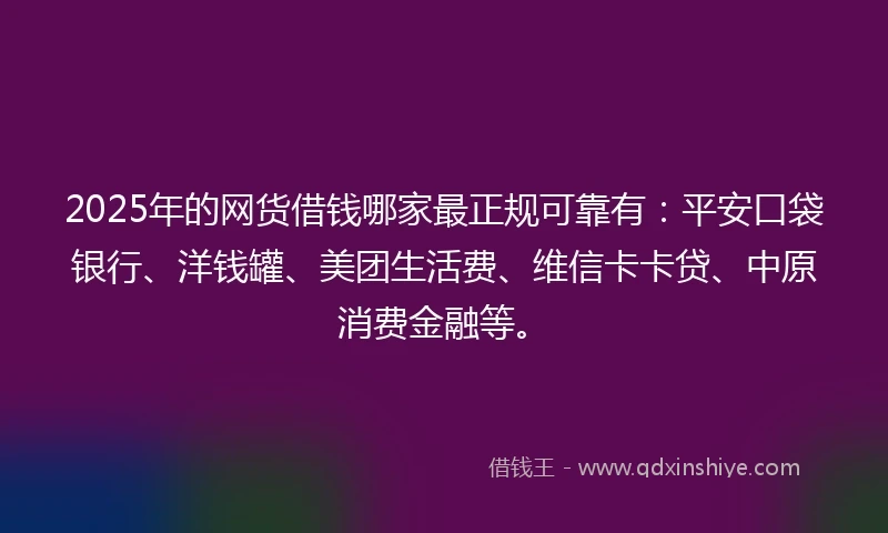 2025年的网货借钱哪家最正规可靠有：平安口袋银行、洋钱罐、美团生活费、维信卡卡贷、中原消费金融等。