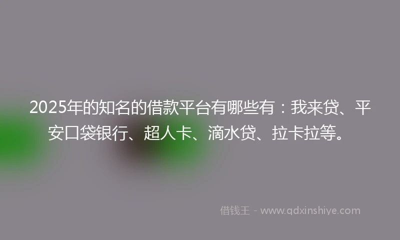 2025年的知名的借款平台有哪些有：我来贷、平安口袋银行、超人卡、滴水贷、拉卡拉等。