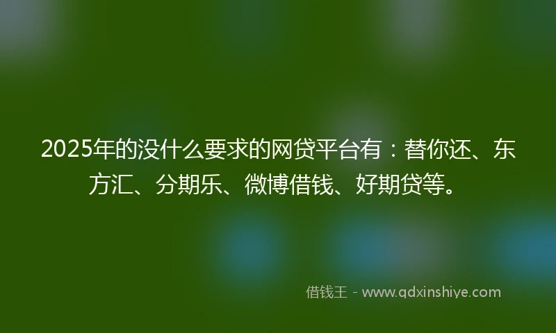 2025年的没什么要求的网贷平台有：替你还、东方汇、分期乐、微博借钱、好期贷等。