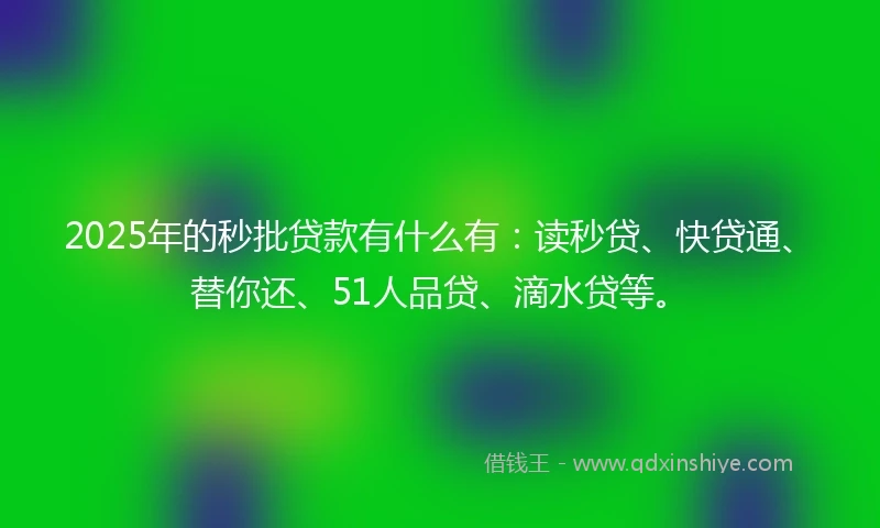 2025年的秒批贷款有什么有：读秒贷、快贷通、替你还、51人品贷、滴水贷等。