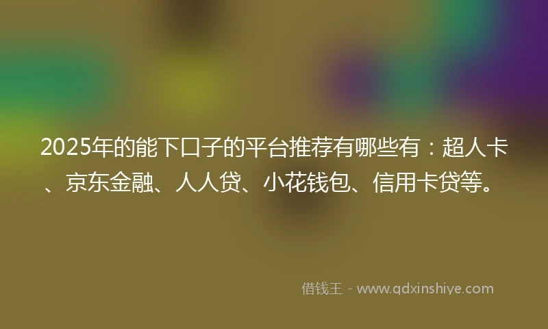 2025年的能下口子的平台推荐有哪些有：超人卡、京东金融、人人贷、小花钱包、信用卡贷等。