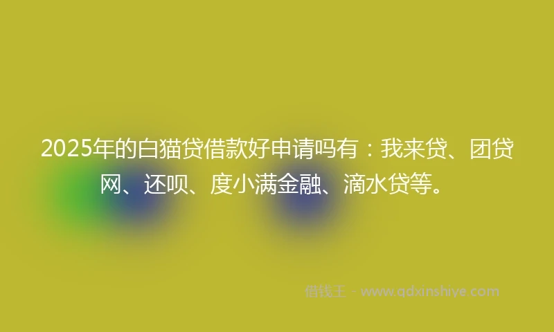 2025年的白猫贷借款好申请吗有：我来贷、团贷网、还呗、度小满金融、滴水贷等。