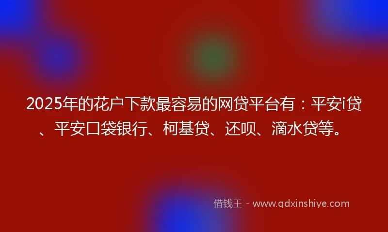 2025年的花户下款最容易的网贷平台有：平安i贷、平安口袋银行、柯基贷、还呗、滴水贷等。