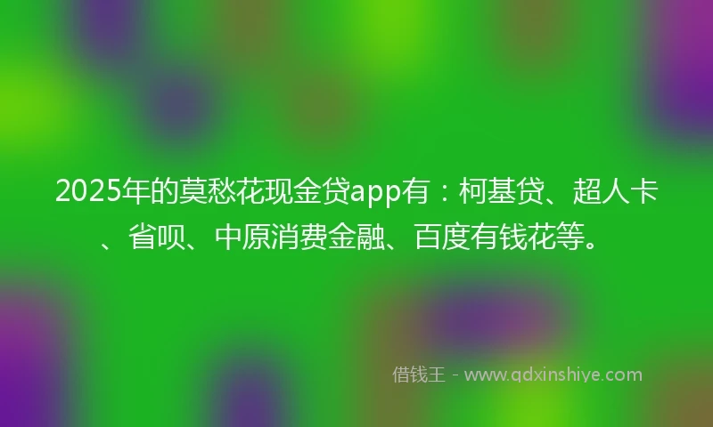 2025年的莫愁花现金贷app有：柯基贷、超人卡、省呗、中原消费金融、百度有钱花等。
