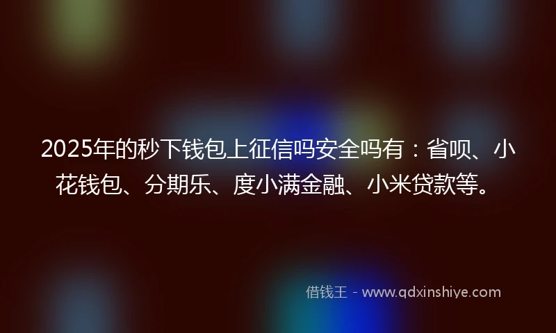 2025年的秒下钱包上征信吗安全吗有：省呗、小花钱包、分期乐、度小满金融、小米贷款等。