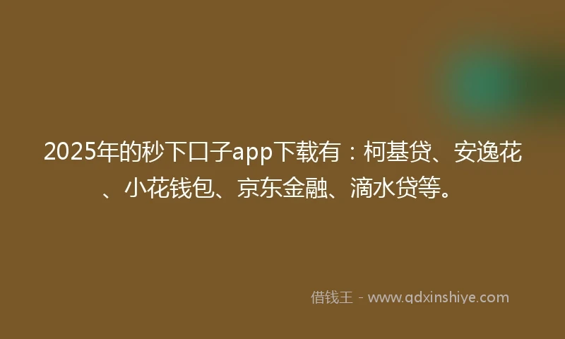 2025年的秒下口子app下载有：柯基贷、安逸花、小花钱包、京东金融、滴水贷等。