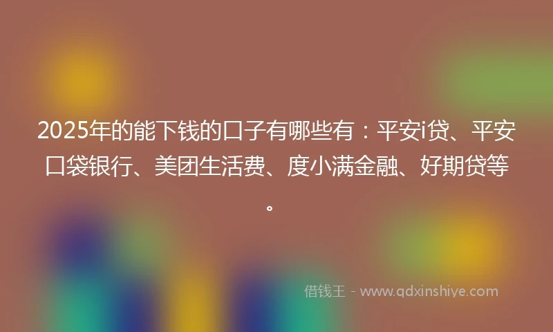 2025年的能下钱的口子有哪些有：平安i贷、平安口袋银行、美团生活费、度小满金融、好期贷等。