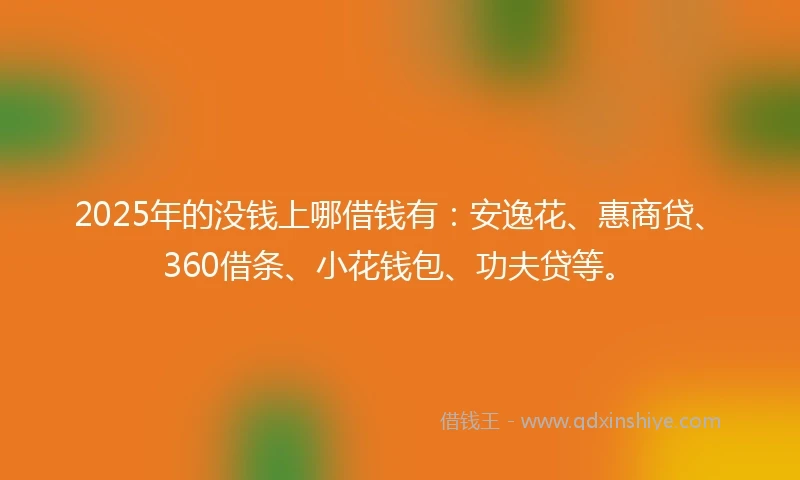 2025年的没钱上哪借钱有：安逸花、惠商贷、360借条、小花钱包、功夫贷等。