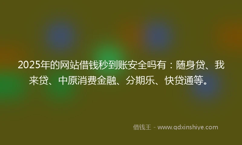 2025年的网站借钱秒到账安全吗有：随身贷、我来贷、中原消费金融、分期乐、快贷通等。