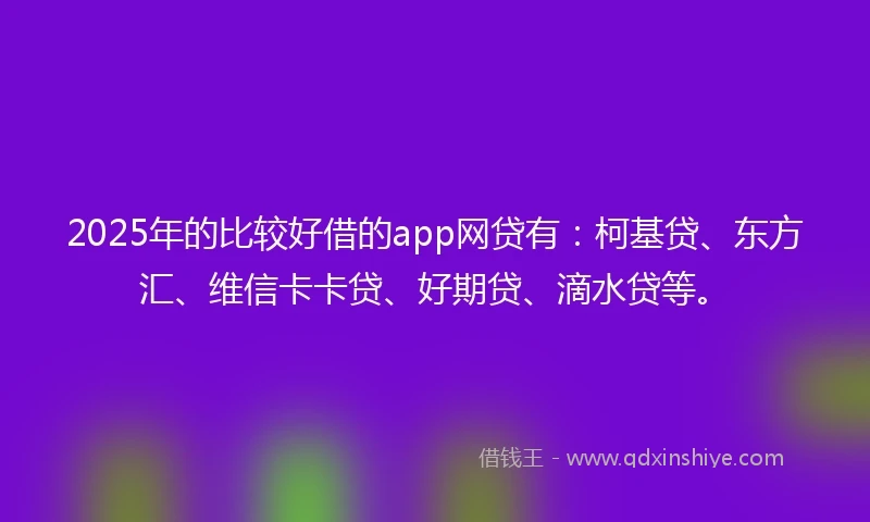 2025年的比较好借的app网贷有：柯基贷、东方汇、维信卡卡贷、好期贷、滴水贷等。