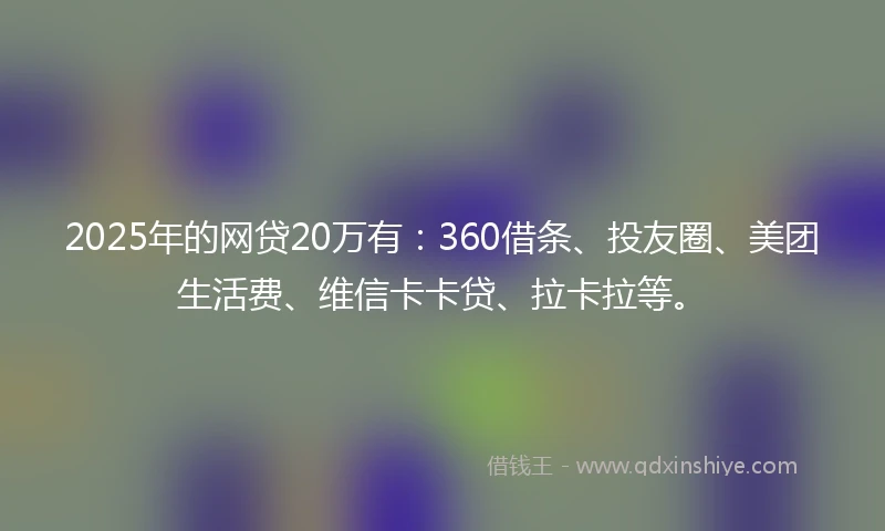 2025年的网贷20万有：360借条、投友圈、美团生活费、维信卡卡贷、拉卡拉等。