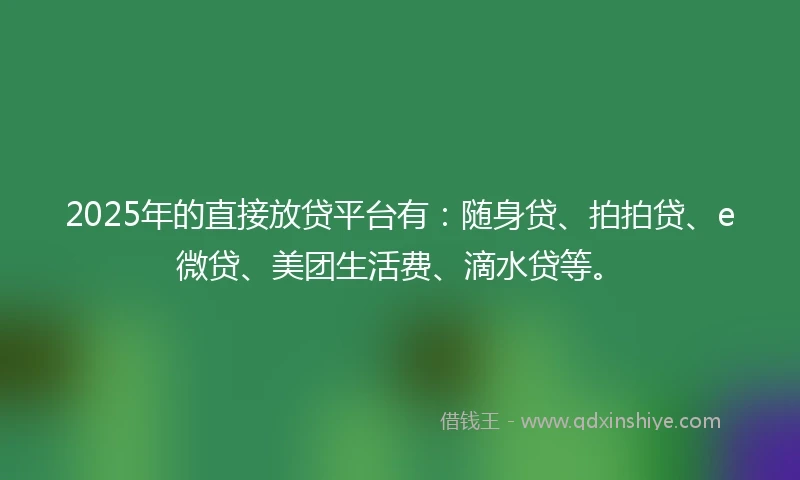 2025年的直接放贷平台有：随身贷、拍拍贷、e微贷、美团生活费、滴水贷等。