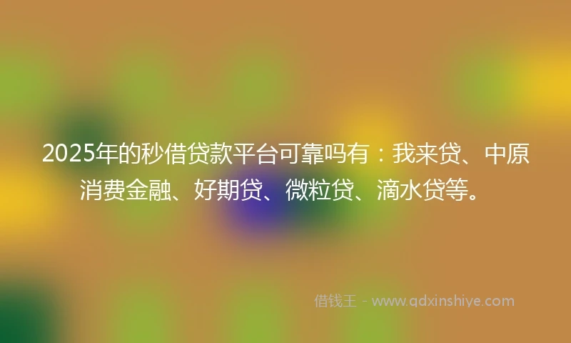 2025年的秒借贷款平台可靠吗有：我来贷、中原消费金融、好期贷、微粒贷、滴水贷等。