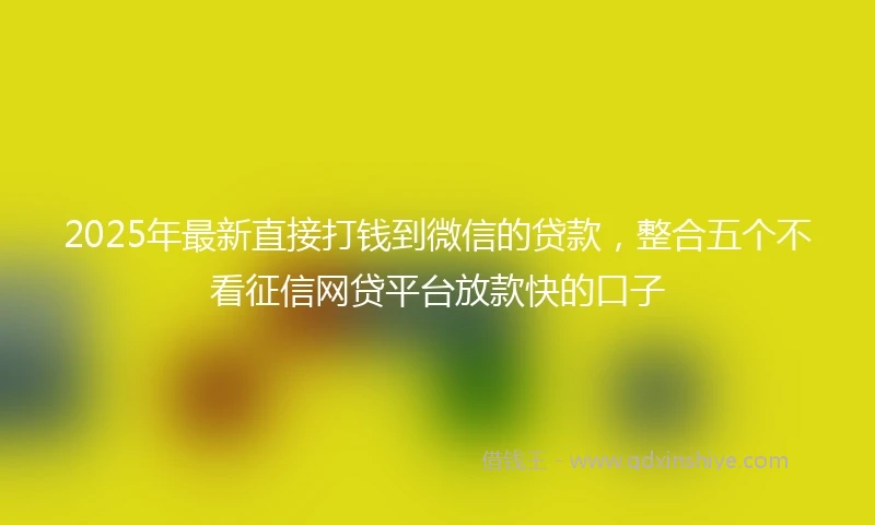 2025年最新直接打钱到微信的贷款，整合五个不看征信网贷平台放款快的口子