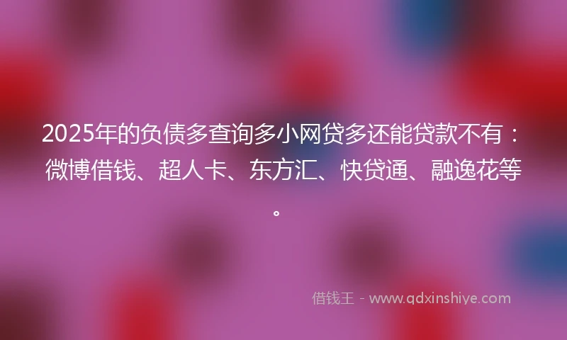 2025年的负债多查询多小网贷多还能贷款不有：微博借钱、超人卡、东方汇、快贷通、融逸花等。