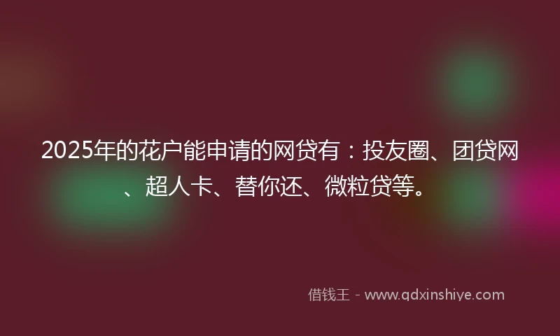 2025年的花户能申请的网贷有：投友圈、团贷网、超人卡、替你还、微粒贷等。
