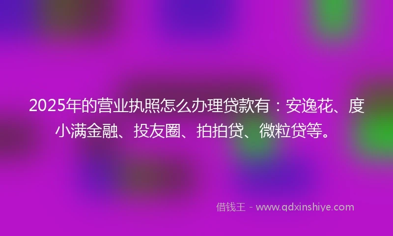 2025年的营业执照怎么办理贷款有：安逸花、度小满金融、投友圈、拍拍贷、微粒贷等。