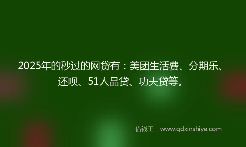 2025年的秒过的网贷有：美团生活费、分期乐、还呗、51人品贷、功夫贷等。