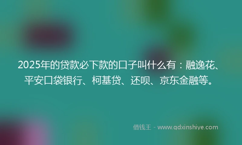 2025年的贷款必下款的口子叫什么有：融逸花、平安口袋银行、柯基贷、还呗、京东金融等。