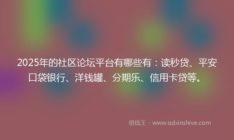 2025年的社区论坛平台有哪些有：读秒贷、平安口袋银行、洋钱罐、分期乐、信用卡贷等。
