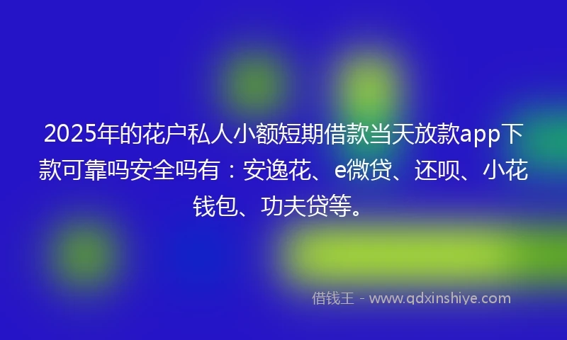 2025年的花户私人小额短期借款当天放款app下款可靠吗安全吗有：安逸花、e微贷、还呗、小花钱包、功夫贷等。