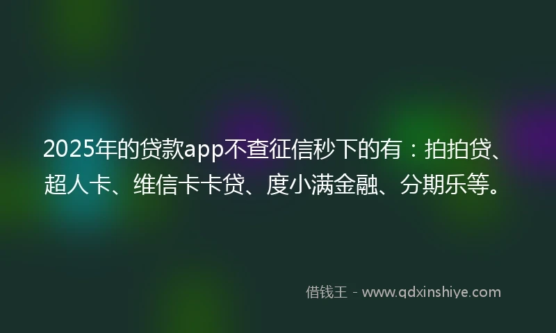 2025年的贷款app不查征信秒下的有：拍拍贷、超人卡、维信卡卡贷、度小满金融、分期乐等。