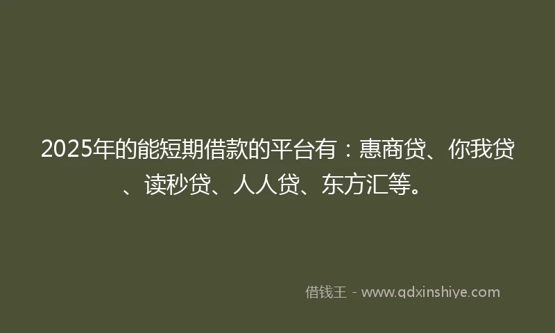 2025年的能短期借款的平台有：惠商贷、你我贷、读秒贷、人人贷、东方汇等。