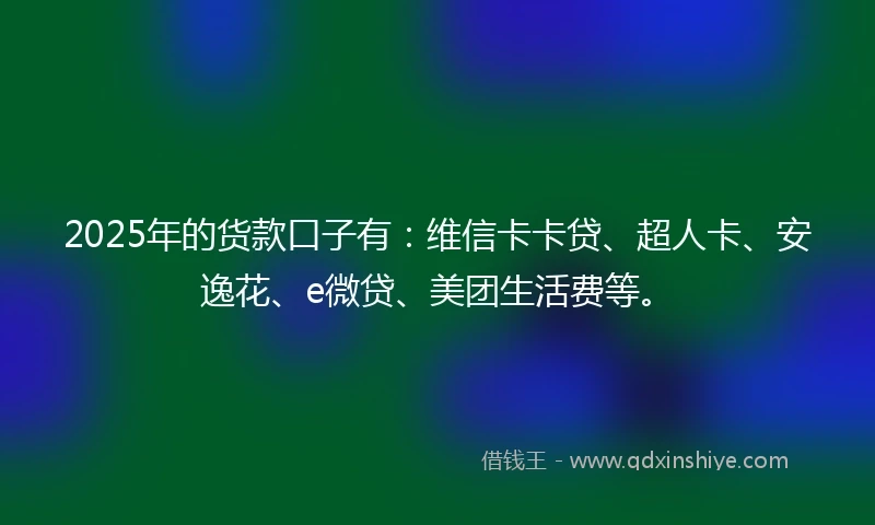 2025年的货款口子有：维信卡卡贷、超人卡、安逸花、e微贷、美团生活费等。