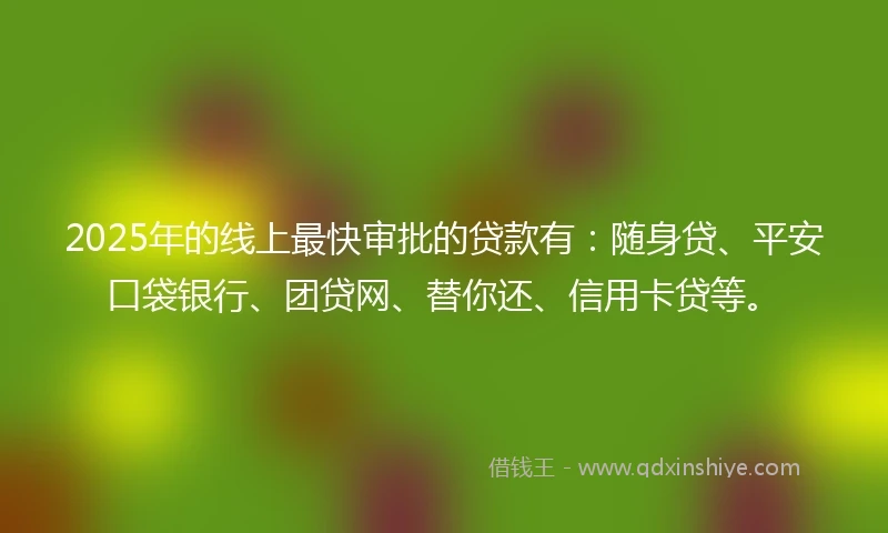 2025年的线上最快审批的贷款有：随身贷、平安口袋银行、团贷网、替你还、信用卡贷等。