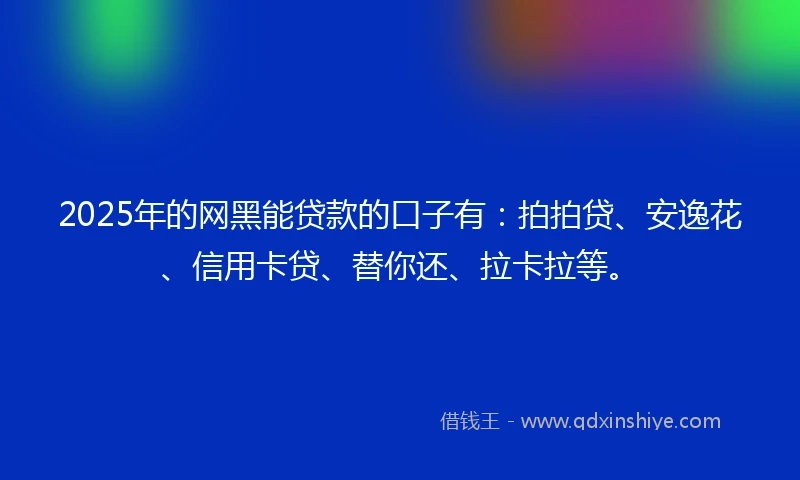 2025年的网黑能贷款的口子有：拍拍贷、安逸花、信用卡贷、替你还、拉卡拉等。
