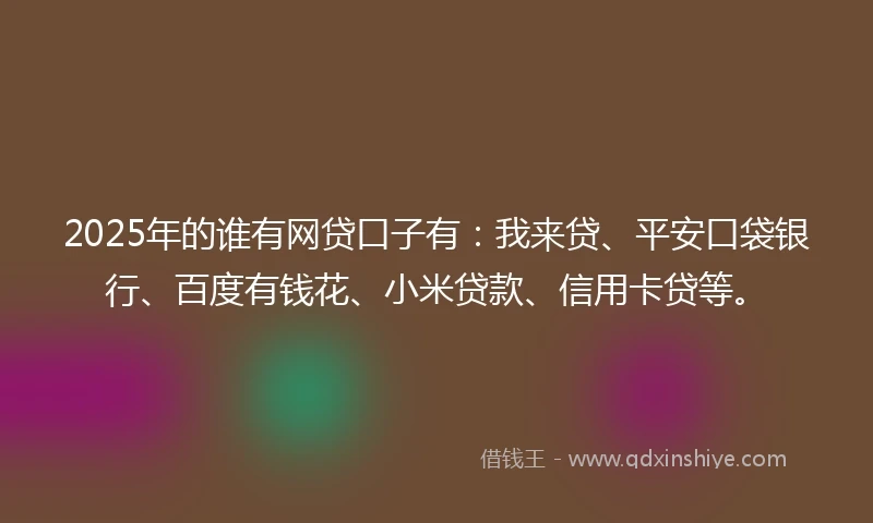 2025年的谁有网贷口子有:我来贷、平安口袋银行、百度有钱花、小米贷款、信用卡贷等。