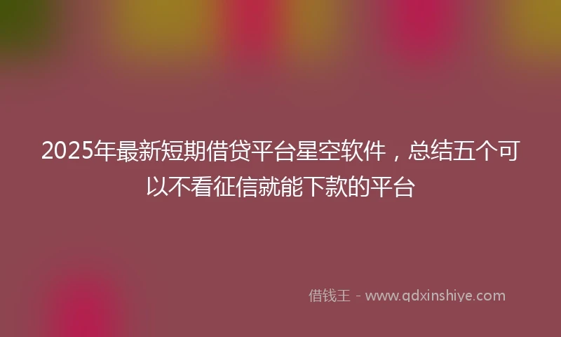 2025年最新短期借贷平台星空软件，总结五个可以不看征信就能下款的平台