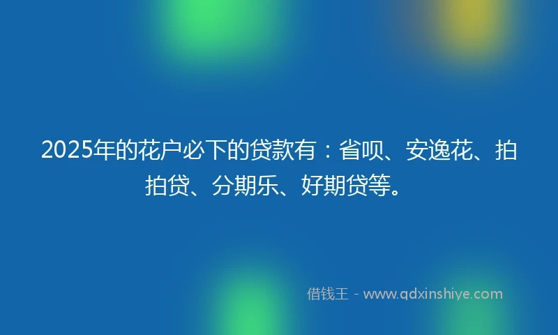 2025年的花户必下的贷款有：省呗、安逸花、拍拍贷、分期乐、好期贷等。