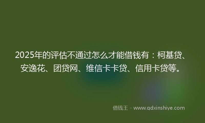 2025年的评估不通过怎么才能借钱有：柯基贷、安逸花、团贷网、维信卡卡贷、信用卡贷等。