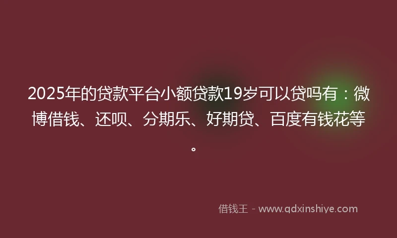 2025年的贷款平台小额贷款19岁可以贷吗有:微博借钱、还呗、分期乐、好期贷、百度有钱花等。