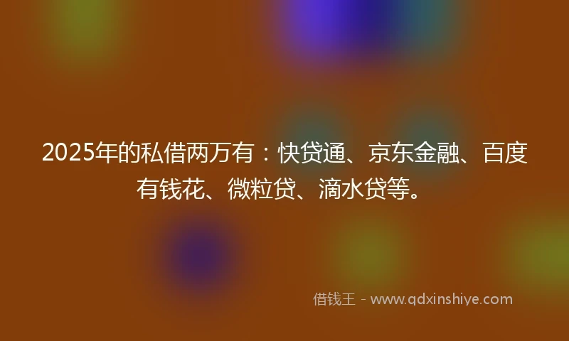 2025年的私借两万有：快贷通、京东金融、百度有钱花、微粒贷、滴水贷等。