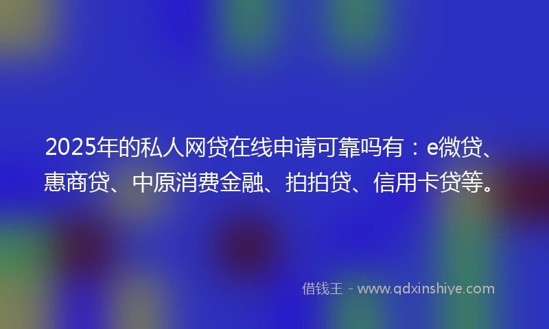 2025年的私人网贷在线申请可靠吗有：e微贷、惠商贷、中原消费金融、拍拍贷、信用卡贷等。