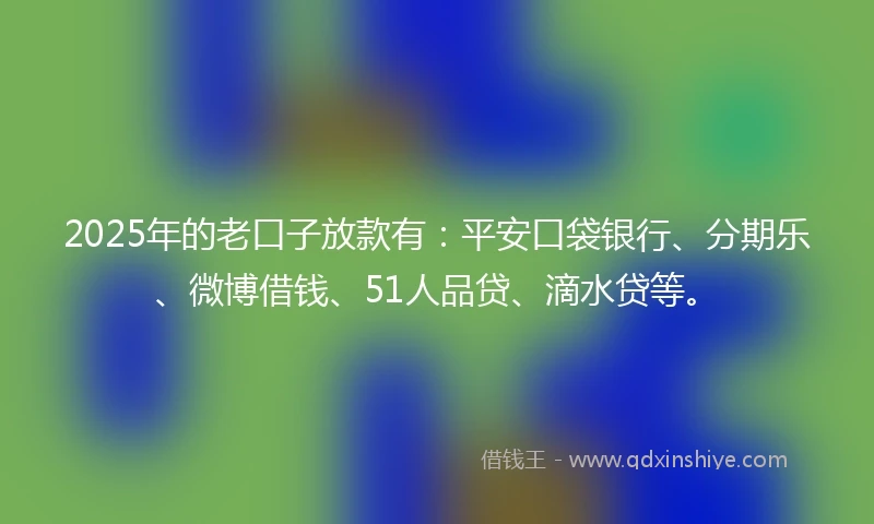 2025年的老口子放款有：平安口袋银行、分期乐、微博借钱、51人品贷、滴水贷等。