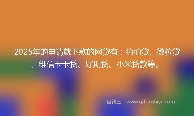 2025年的申请就下款的网贷有：拍拍贷、微粒贷、维信卡卡贷、好期贷、小米贷款等。