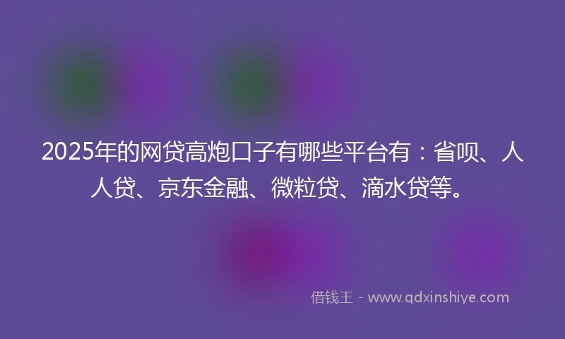 2025年的网贷高炮口子有哪些平台有：省呗、人人贷、京东金融、微粒贷、滴水贷等。