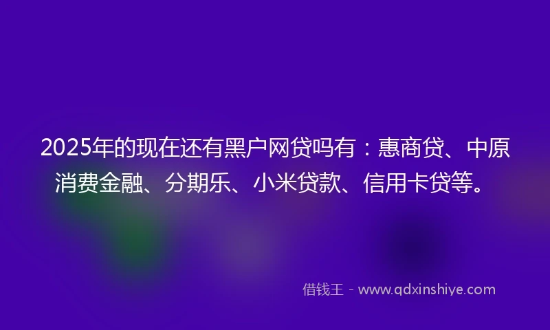 2025年的现在还有黑户网贷吗有：惠商贷、中原消费金融、分期乐、小米贷款、信用卡贷等。