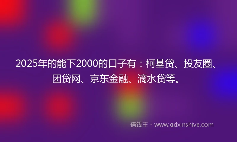 2025年的能下2000的口子有：柯基贷、投友圈、团贷网、京东金融、滴水贷等。