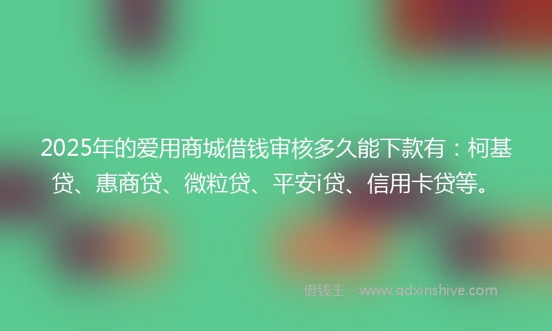 2025年的爱用商城借钱审核多久能下款有：柯基贷、惠商贷、微粒贷、平安i贷、信用卡贷等。